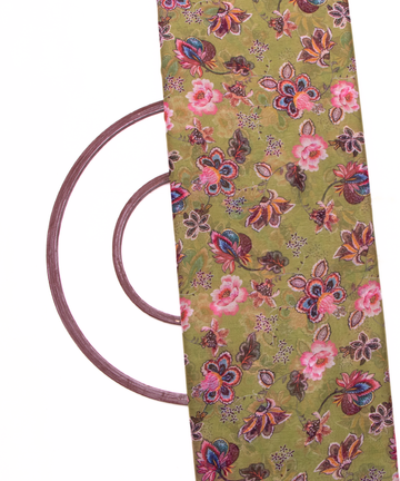 Light Olive Green Colour Floral Digital Print Chiffon Fabric